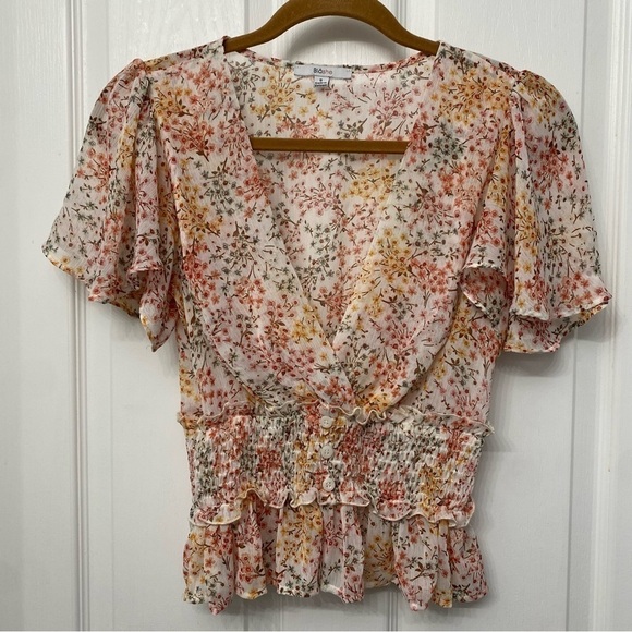 Blashe Flutter Sleeve Wrap Style Dressy Smocked Blouse Small - Picture 13 of 13